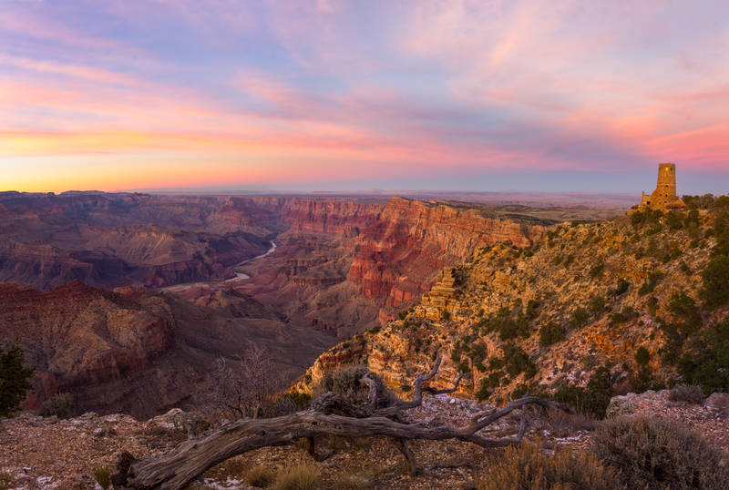 Photo of sunset at the Desert View Point, Grand Canyon.