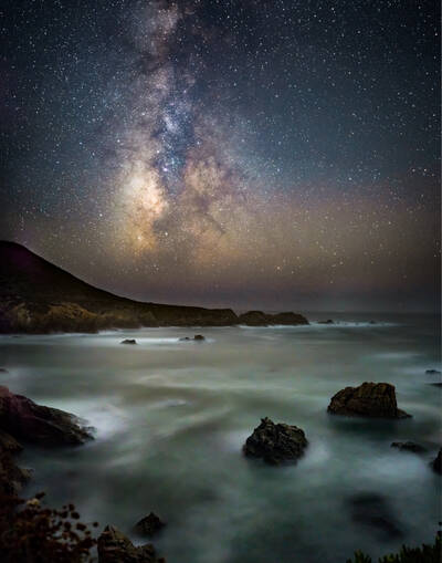 Photo of Milky Way setting over the ocean in Garrapata State Park. Big Sur, California. Early night. Autumn.