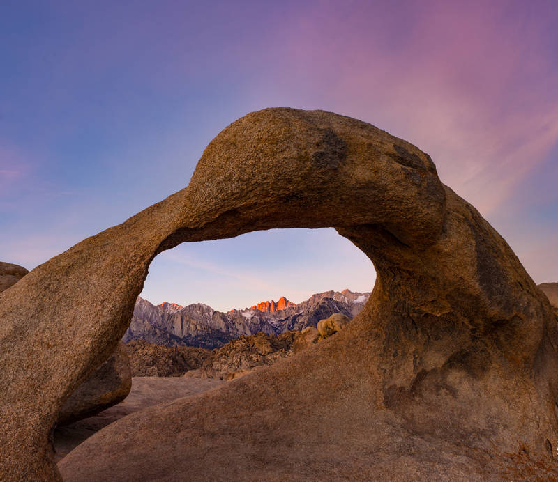 Photo of sunrise at Mobius Arch. Alabama Hills, CA. Winter.