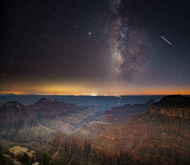 Photo of Milky Way over Grand Canyon. From Bright Angel Point on the North Rim. Fall.