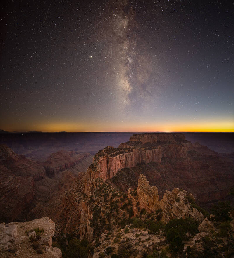 Photo of Milky Way over Grand Canyon. Bright Angel Point. North Rim. Fall.