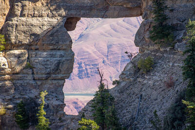 Photo showing detail of Angel's Window in Grand Canyon. Fall.