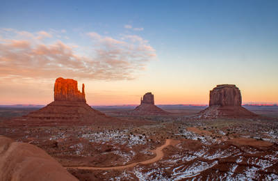 Photo of the Monument Valley at sunset from the visitor center.