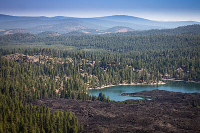 Forest and a lake in Lassen Volcanic National Park.