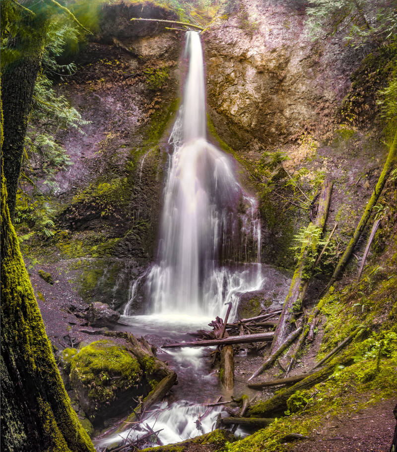 Photo of Marymere Falls near Lake Crescent, Olympic National Park. Winter 2018.