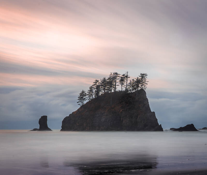 Photo of a seastack near Second Beach. Winter 2018.