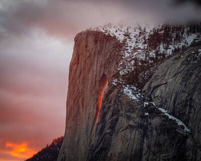 Photo of Horsetail Falls in Yosemite. Spring.