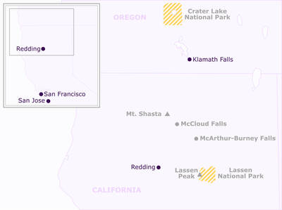 Map of northern California and southern Oregon.