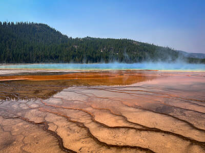 Photo of Grand Prismatic Spring from the boardwalk. Yellowstone. Summer.